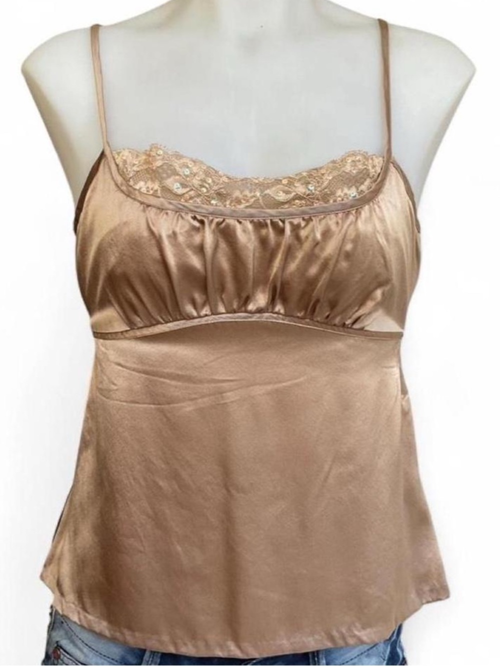 Tommy Hilfiger | Vintage Y2K Silk Sequin Lace Babydoll Cami | M
